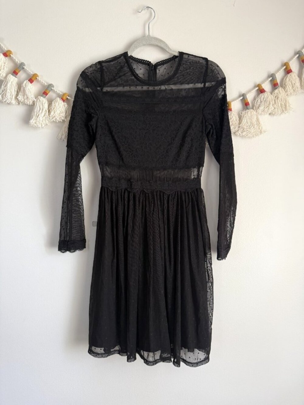 Mystic Los Angeles Lace Semi Sheer Polka Dot Mini Dress Whimsical Feminine S
